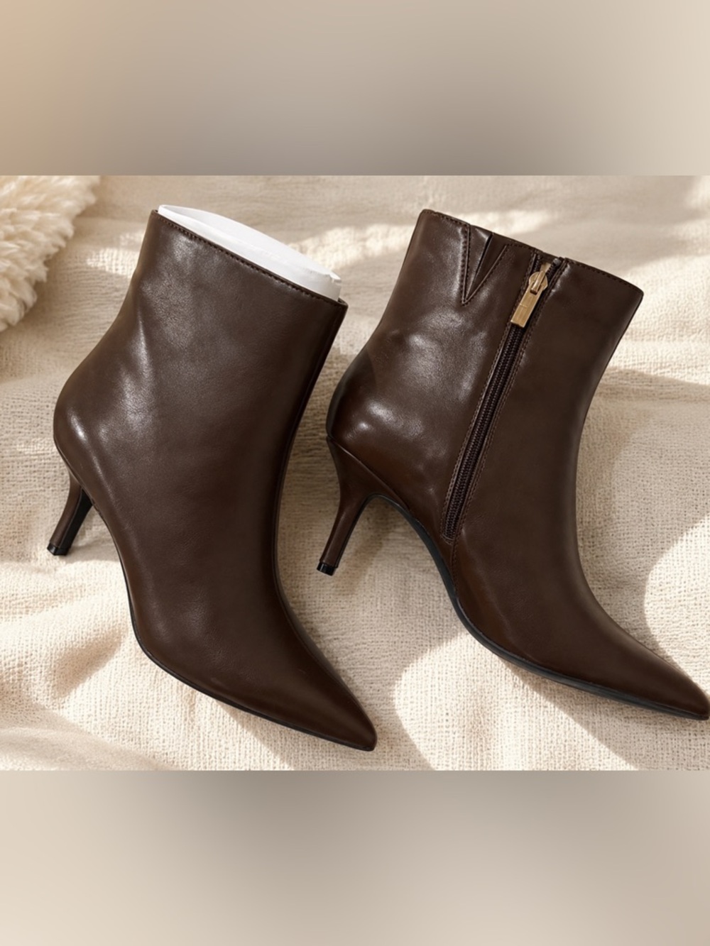 Womens Chocolate Brown Pointed Toe Ankle Booties Stiletto Heel Side Zip Boots